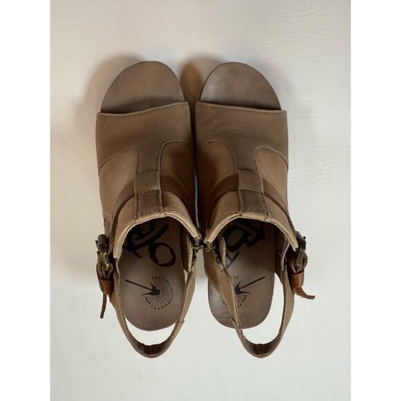 OTBT Tan Leather Wedge Sandals Buckle Strap Arcadian Womens Size 7.5 - Picture 3 of 9